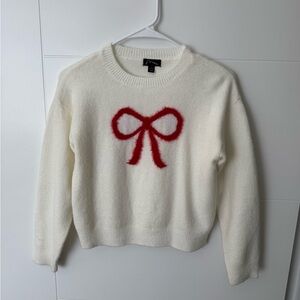 Girls Cream Sweater with Red Bow